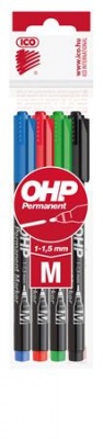 Alkoholos marker készlet, OHP, 1-1,5 mm, M, ICO, 4 különböző szín